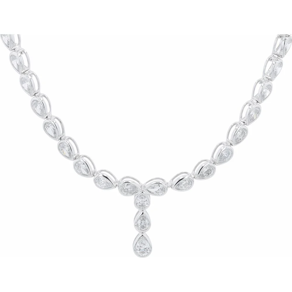 14K White Gold 10 Carat Lab Grown Diamond Necklace with Pear - Shaped Diamonds - 10.00 Carat Total Diamond Weight