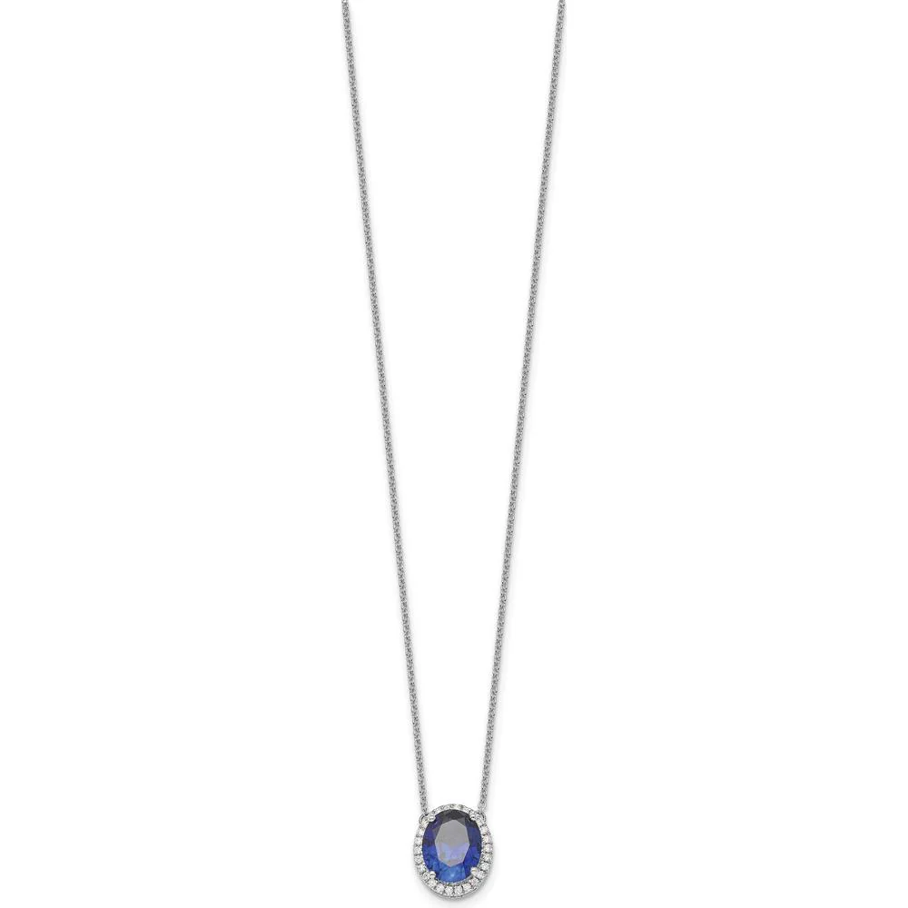 14K White Gold 10x8mm Oval Lab Created Sapphire and Diamond Halo Necklace - 3.15 Carat Sapphire, 0.156 Carat Diamond by Oro Pregiato - Image 2