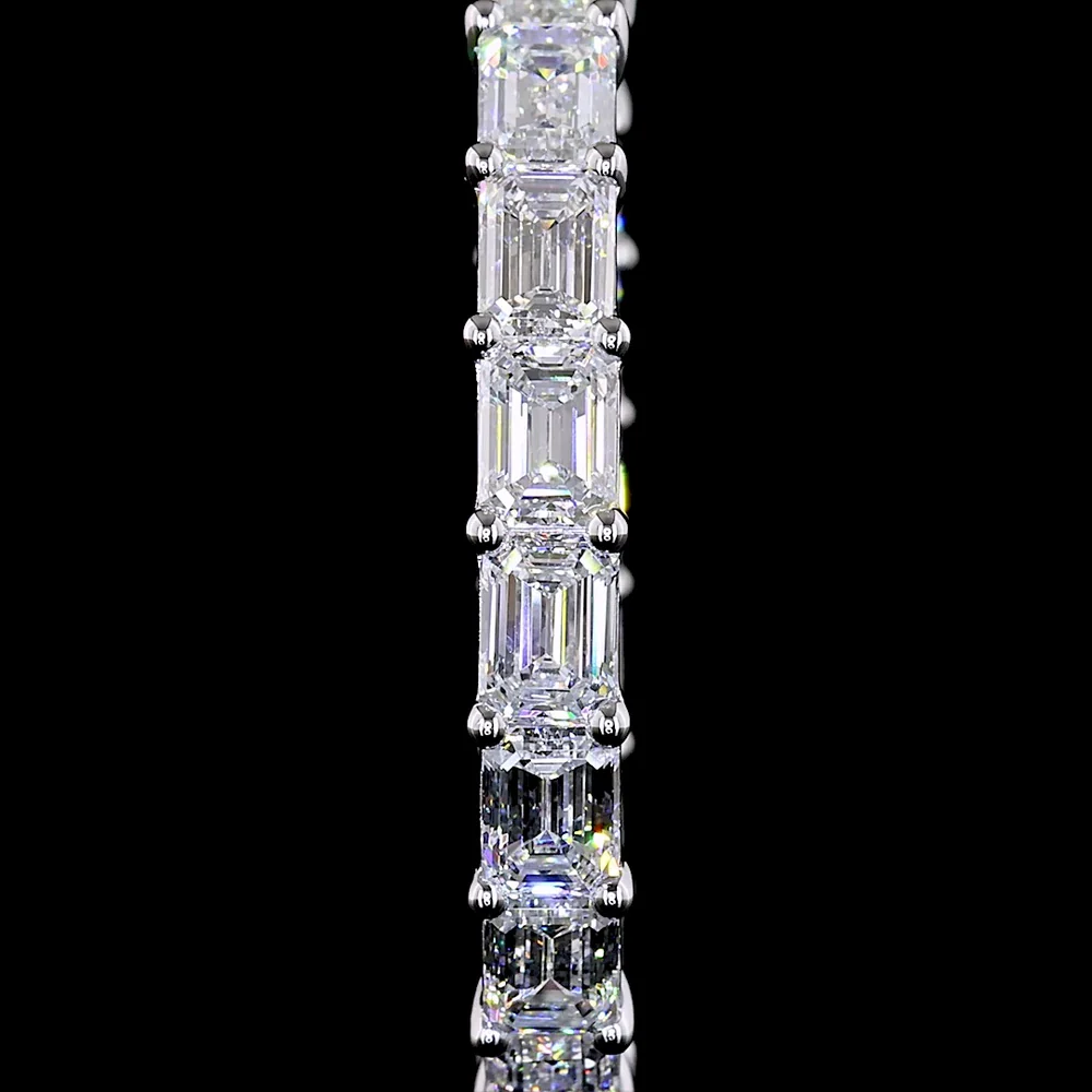 14K White Gold 11.56 Carat Emerald Cut Lab Diamond East-West Hoop Earrings with E-F VS Clarity - 34 Stones Total - Covaloro Fine Jewelry - Image 2