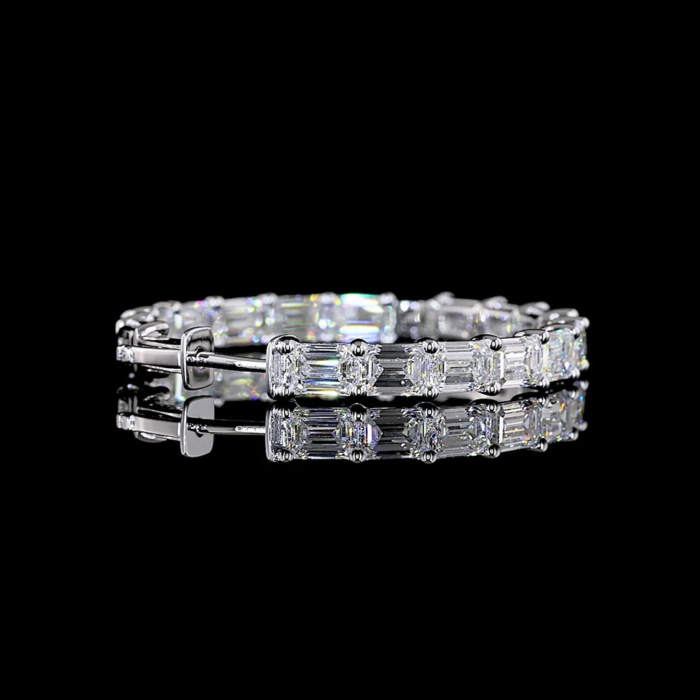 14K White Gold 11.56 Carat Emerald Cut Lab Diamond East-West Hoop Earrings with E-F VS Clarity - 34 Stones Total - Covaloro Fine Jewelry - Image 3