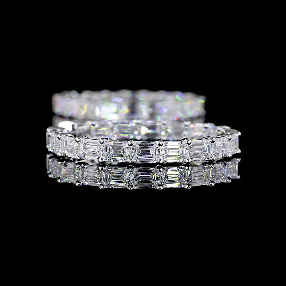 14K White Gold 11.56 Carat Emerald Cut Lab Diamond East-West Hoop Earrings with E-F VS Clarity - 34 Stones Total - Covaloro Fine Jewelry - Image 4