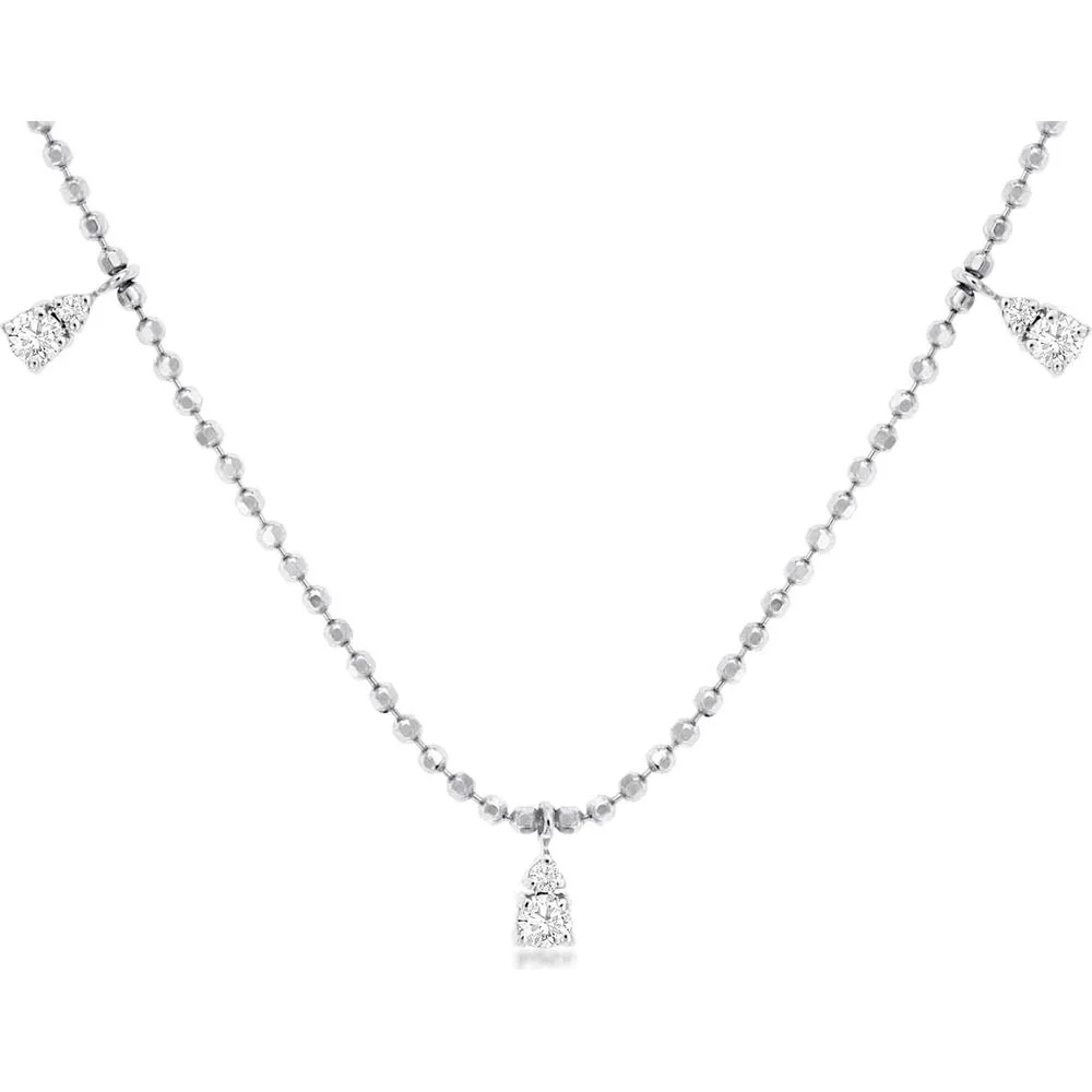 14K White Gold 11 Station Necklace with Round Diamonds - 0.33 Carats Total Diamond Weight - Royal Jewelry