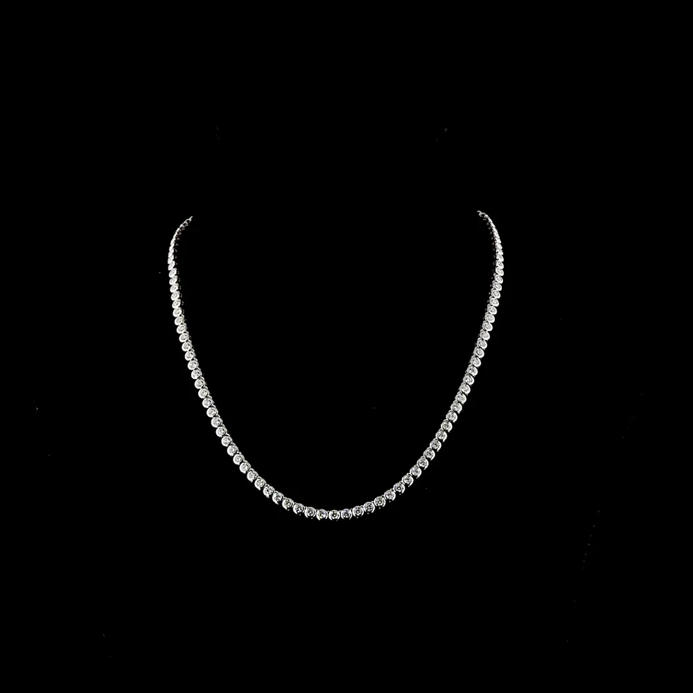 14K White Gold 115-Stone Tennis Necklace with Bezel-Set Round Lab Diamonds - 6.78 Carats Total Diamond Weight - Covaloro Fine Jewelry