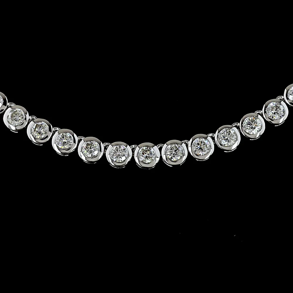 14K White Gold 115-Stone Tennis Necklace with Bezel-Set Round Lab Diamonds - 6.78 Carats Total Diamond Weight - Covaloro Fine Jewelry - Image 2
