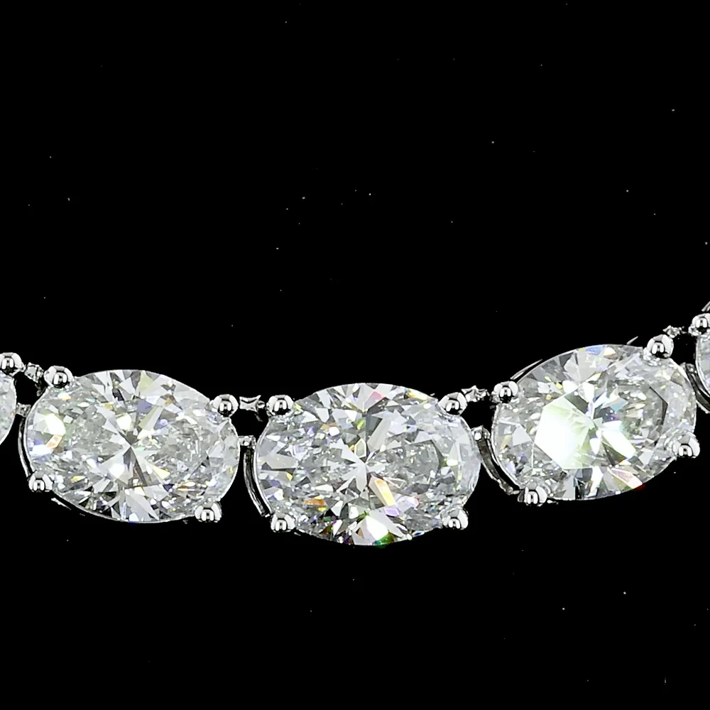 14K White Gold 12.56 Carat Riviera Necklace with East-West Set Oval Lab Diamonds in E-F Color and VS1 Clarity - Covaloro Fine Jewelry - Image 3