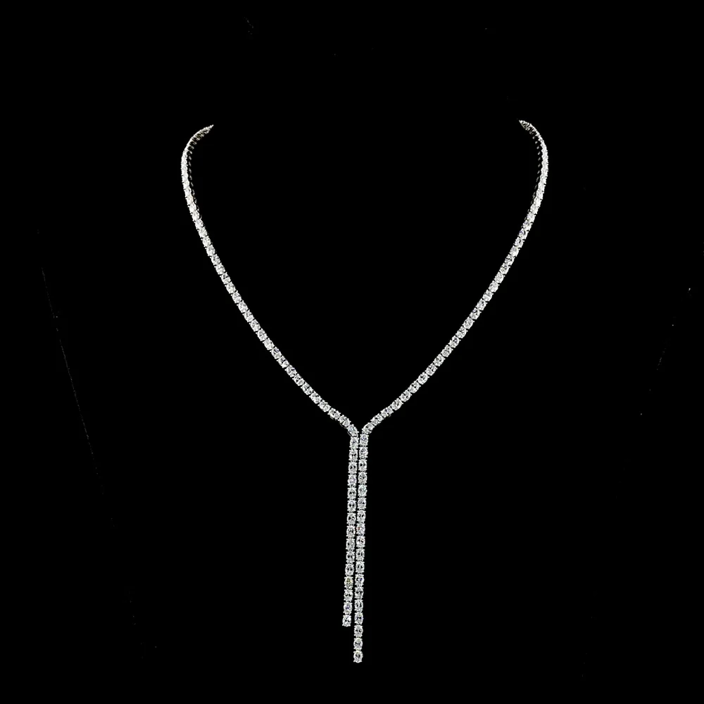 14K White Gold 13.14 Carat Lariat Necklace with Oval Cut Lab-Grown Diamonds and Prong Setting - 143 Stones Total - Covaloro Fine Jewelry