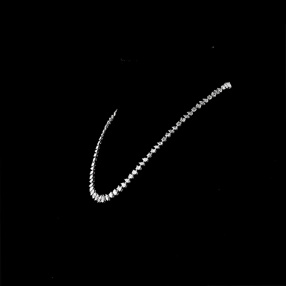 14K White Gold 13.89 Carats Mixed Shape Station Necklace with Pear, Oval, and Radiant Lab Diamonds - E-F Color VS1 Clarity - Covaloro Fine Jewelry - Image 3