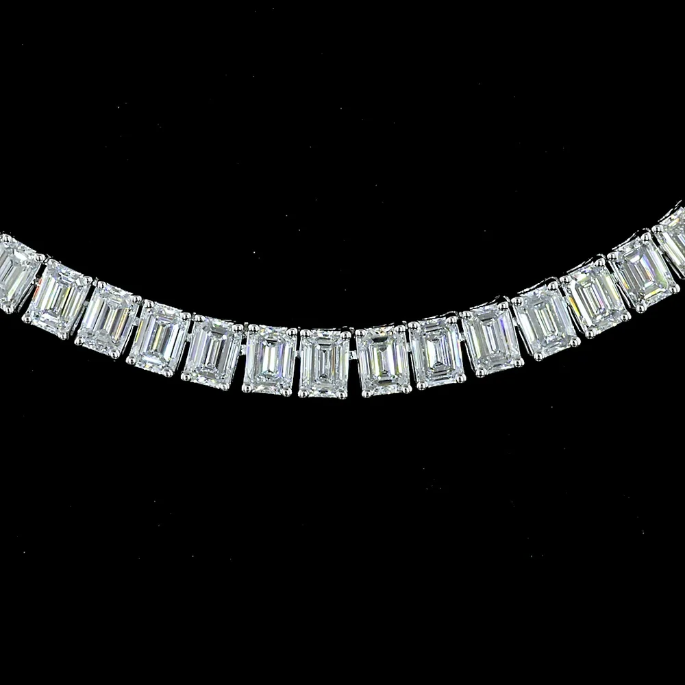 14K White Gold 14.25 Carat Tennis Necklace with Prong Set Emerald Cut Lab Diamonds - E-F Color, VS Clarity, 145 Stones - Covaloro Fine Jewelry - Image 2