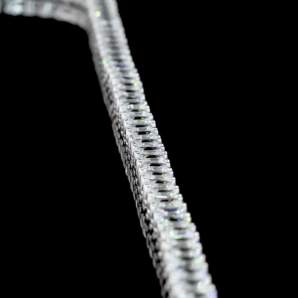 14K White Gold 14.25 Carat Tennis Necklace with Prong Set Emerald Cut Lab Diamonds - E-F Color, VS Clarity, 145 Stones - Covaloro Fine Jewelry - Image 3