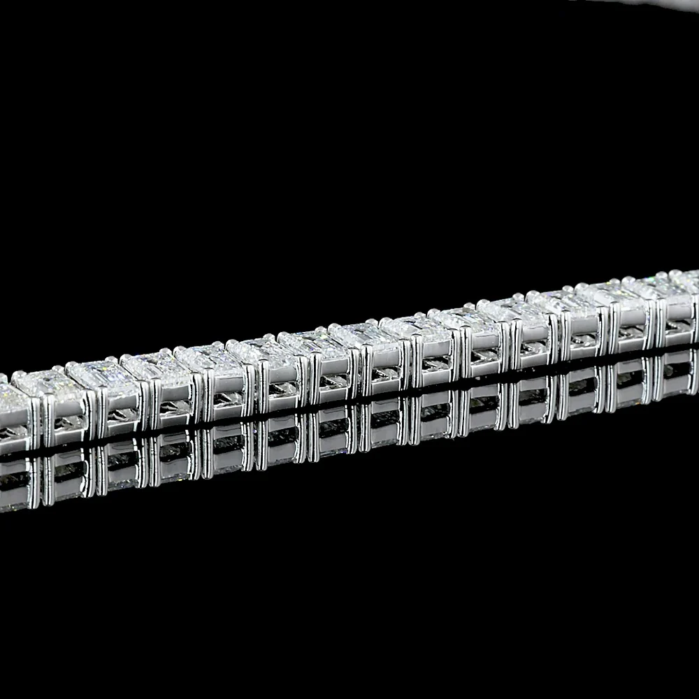 14K White Gold 14.25 Carat Tennis Necklace with Prong Set Emerald Cut Lab Diamonds - E-F Color, VS Clarity, 145 Stones - Covaloro Fine Jewelry - Image 4