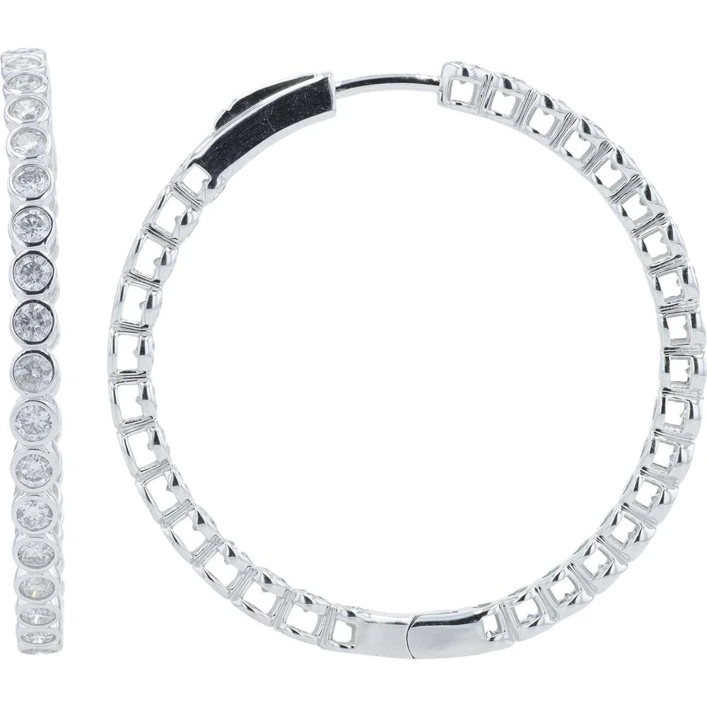 14K White Gold 14 Inside - Out Hoop Earrings with 3.00 Carat Total Round Diamonds - Image 2
