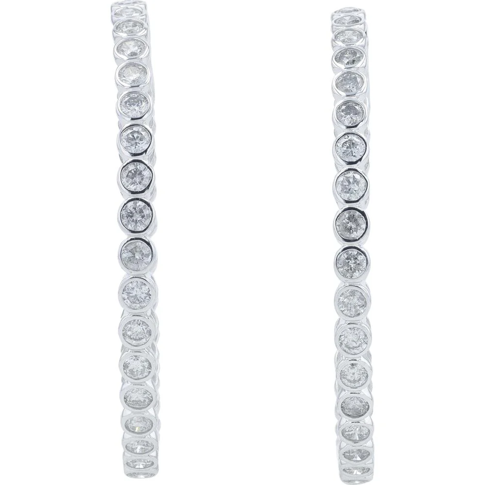 14K White Gold 14 Inside - Out Hoop Earrings with 3.00 Carat Total Round Diamonds - Image 3