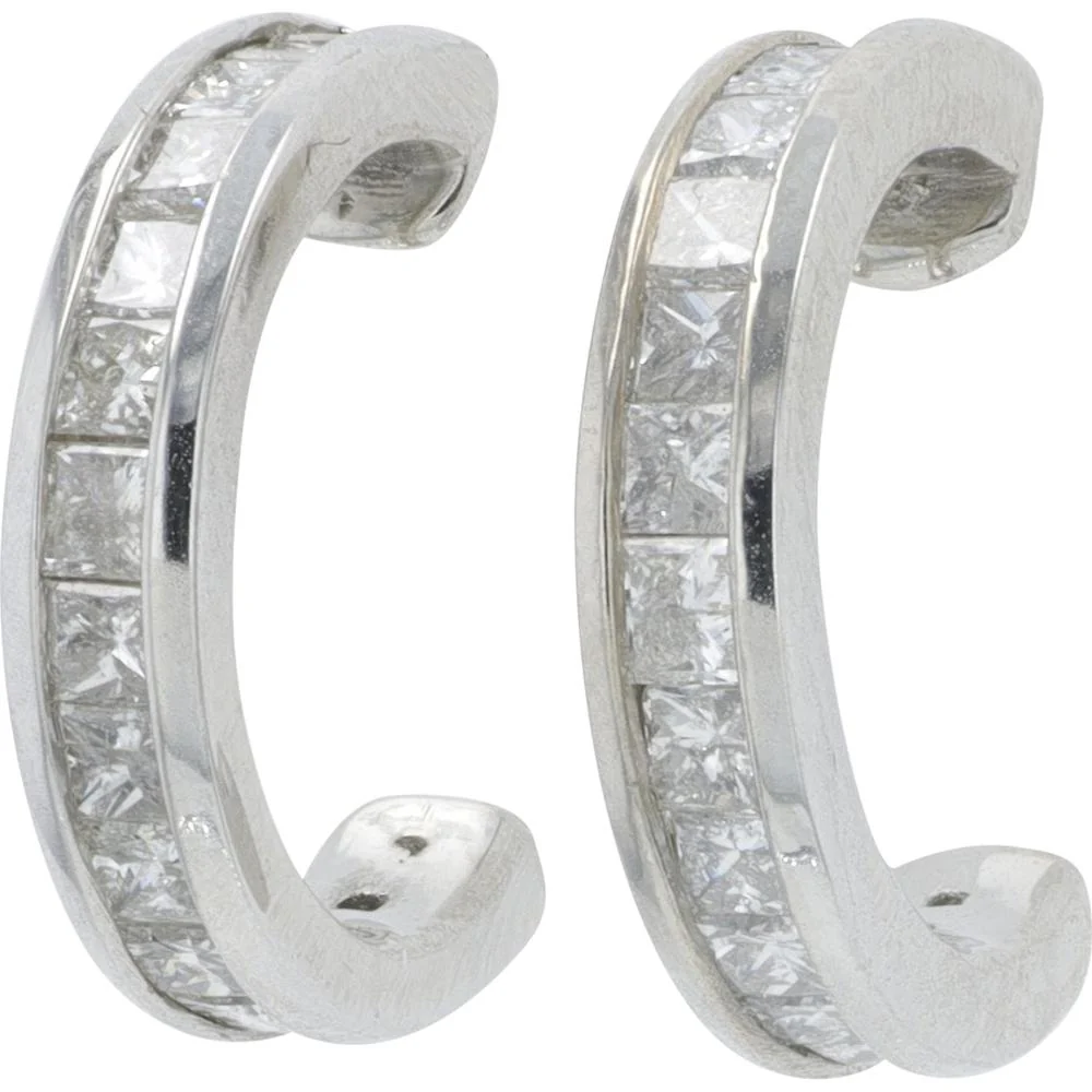 14K White Gold 14K 0.50 Carat Princess Cut Diamond C - Hoops - 0.50 Carat Total Diamond Weight