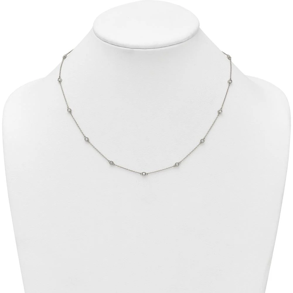 14K White Gold 15-Station Bezel-set Diamond Necklace - 1/2 Carat Total Diamond Weight by Oro Pregiato - Image 3