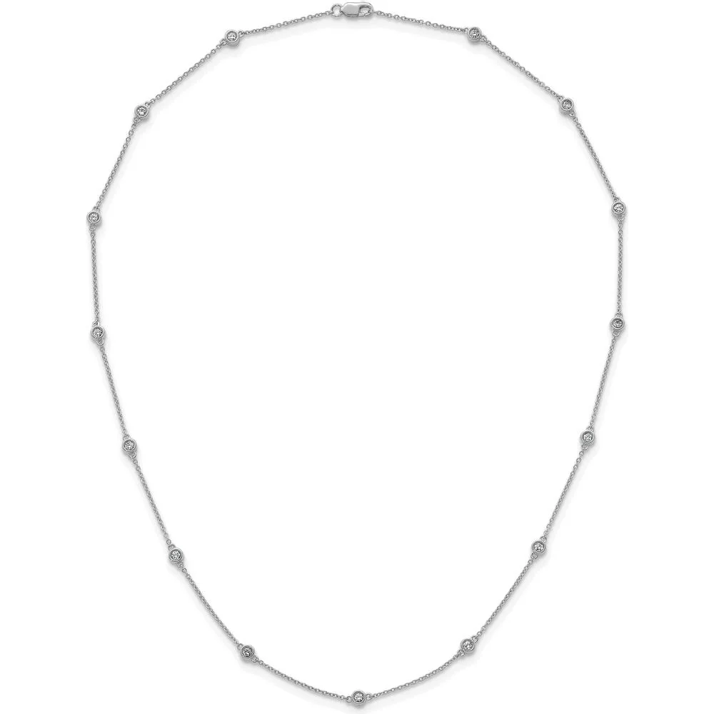 14K White Gold 15-Station Bezel-set Diamond Necklace - 1/2 Carat Total Diamond Weight by Oro Pregiato - Image 4