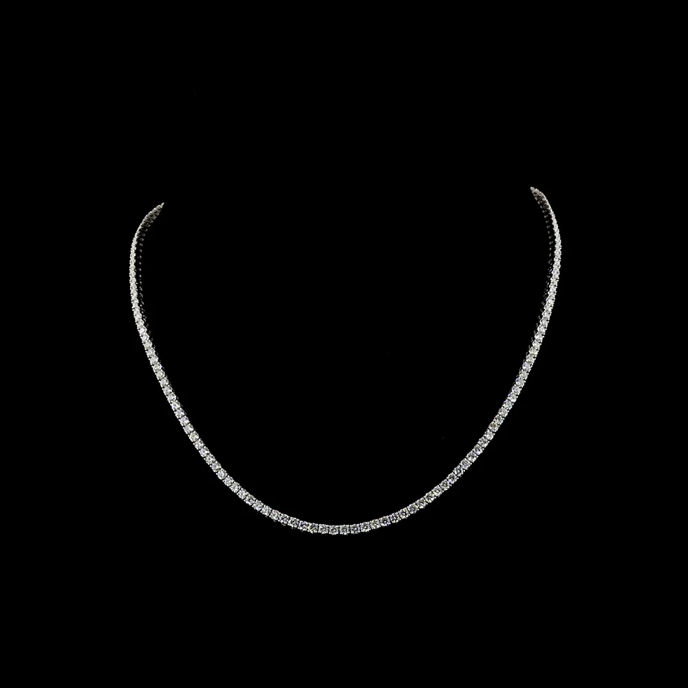 14K White Gold 157-Stone Round Brilliant Cut Diamond Tennis Necklace - 6.96 Carat Total Weight, E-F Color, VS+ Clarity - Covaloro Fine Jewelry
