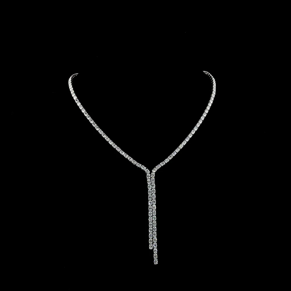 14K White Gold 16.77 Carat Lariat Necklace with Oval Cut Lab Diamonds in Prong Setting - E-F Color, VS Clarity - Covaloro Fine Jewelry