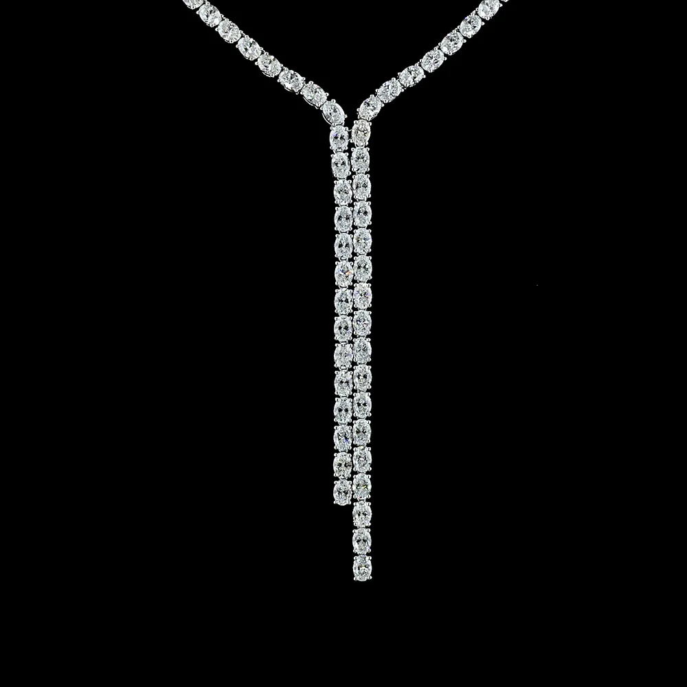 14K White Gold 16.77 Carat Lariat Necklace with Oval Cut Lab Diamonds in Prong Setting - E-F Color, VS Clarity - Covaloro Fine Jewelry - Image 2