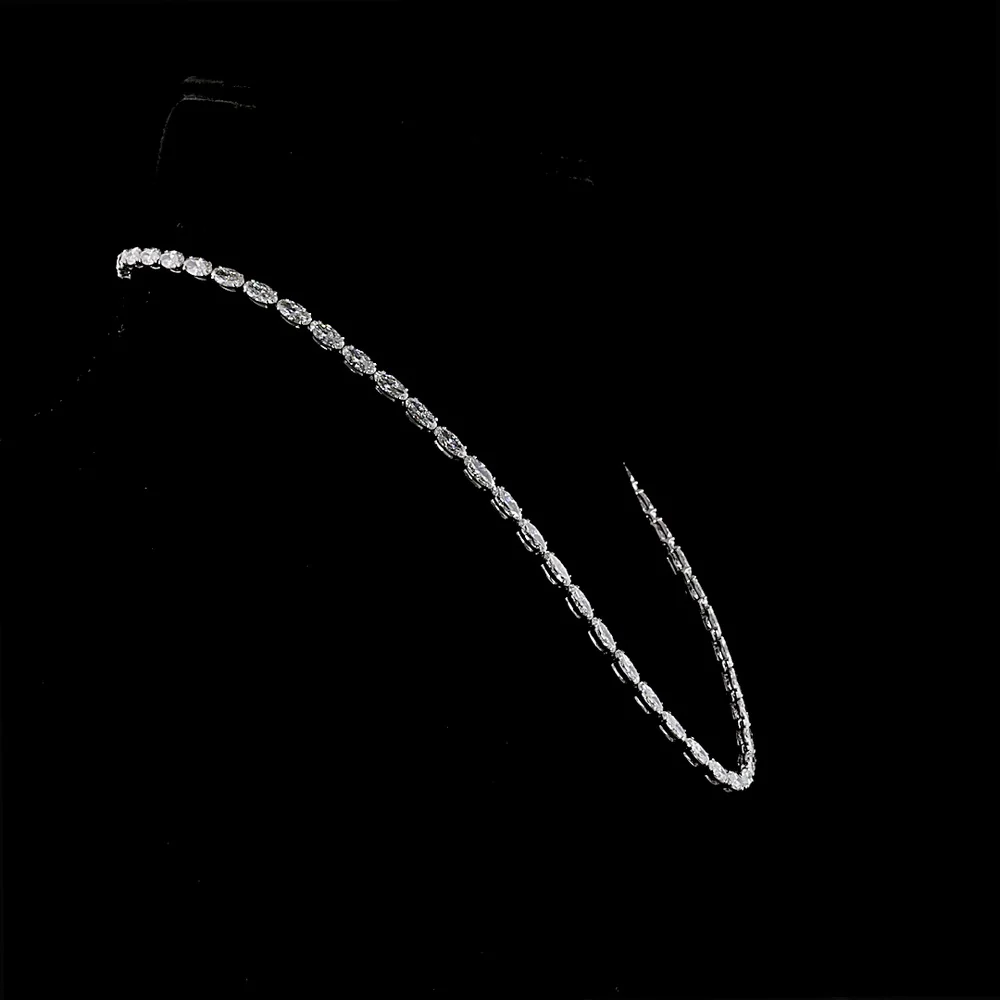 14K White Gold 16.95 Carat East-West Moval Cut Lab Diamond Tennis Necklace with Brilliant Accents - E-F VS1 - Covaloro Fine Jewelry - Image 2