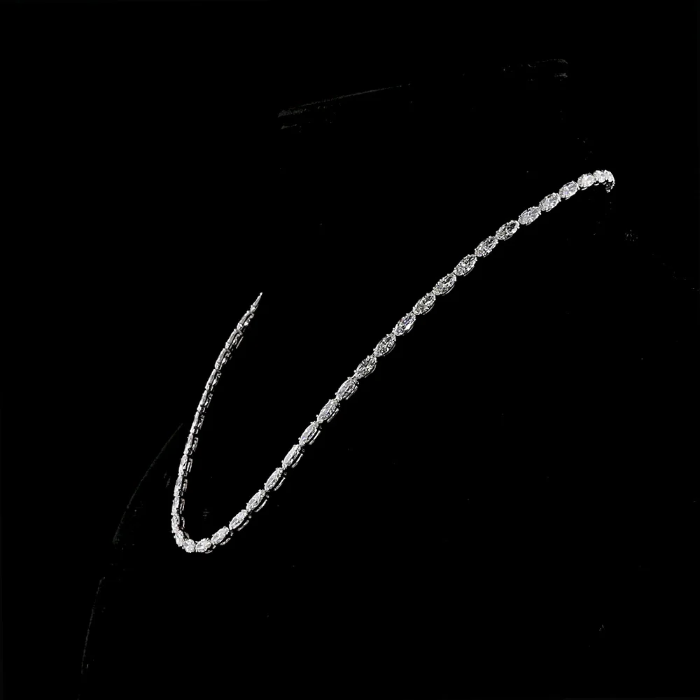 14K White Gold 16.95 Carat East-West Moval Cut Lab Diamond Tennis Necklace with Brilliant Accents - E-F VS1 - Covaloro Fine Jewelry - Image 3