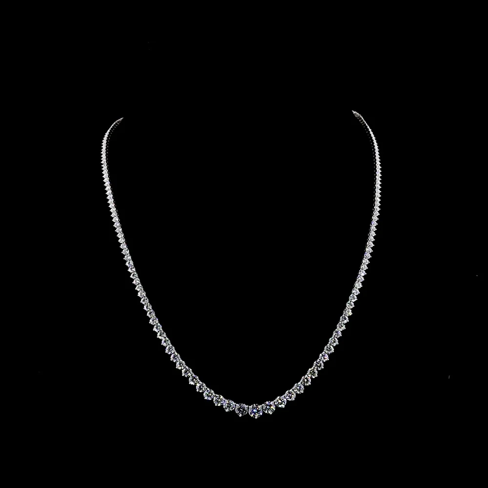 14K White Gold 16" Graduated Riviera Necklace with 183 Lab-Grown Round Diamonds - 12.16 Carats Total Diamond Weight - Covaloro Fine Jewelry