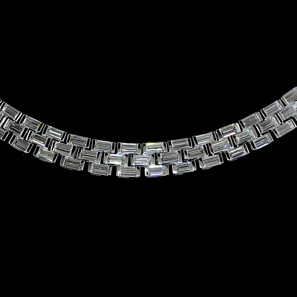 14K White Gold 16-Inch Tennis Necklace with East-West Half Bezel Set Baguette Lab Diamonds - 14.64 Carat Total Weight, E-F Color VS Clarity - Covaloro Fine Jewelry - Image 2