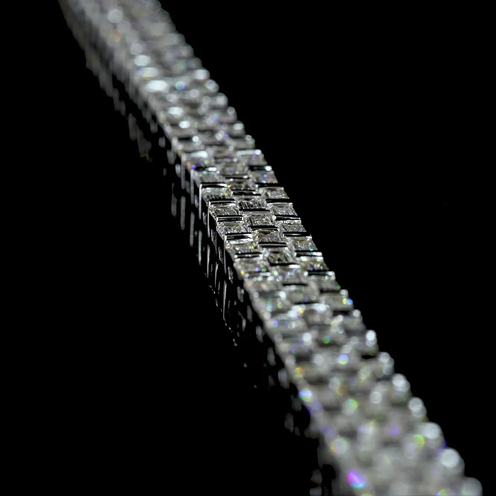 14K White Gold 16-Inch Tennis Necklace with East-West Half Bezel Set Baguette Lab Diamonds - 14.64 Carat Total Weight, E-F Color VS Clarity - Covaloro Fine Jewelry - Image 3
