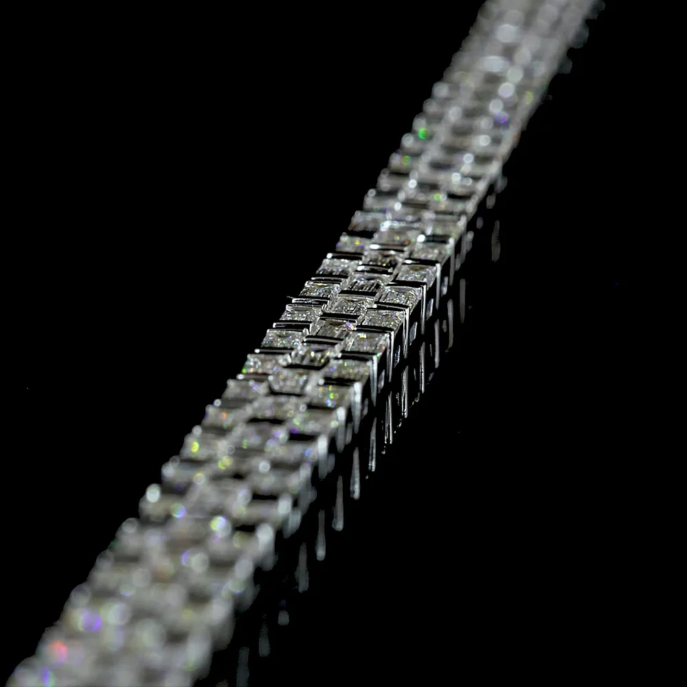 14K White Gold 16-Inch Tennis Necklace with East-West Half Bezel Set Baguette Lab Diamonds - 14.64 Carat Total Weight, E-F Color VS Clarity - Covaloro Fine Jewelry - Image 4