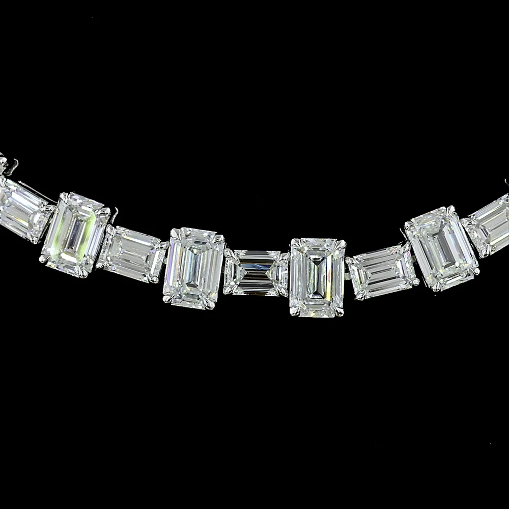 14K White Gold 16" Station Line Tennis Necklace with 94 Emerald Cut Lab Diamonds - 36.11 Carat Total Weight, E-F VS Clarity - Covaloro Fine Jewelry - Image 2