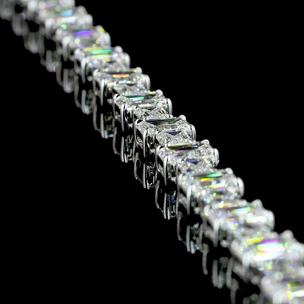 14K White Gold 16" Station Line Tennis Necklace with 94 Emerald Cut Lab Diamonds - 36.11 Carat Total Weight, E-F VS Clarity - Covaloro Fine Jewelry - Image 3