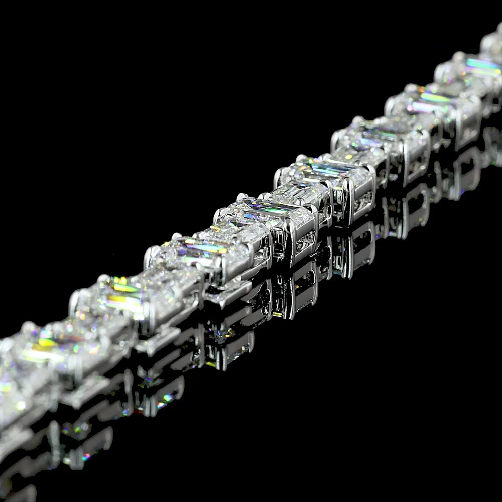 14K White Gold 16" Station Line Tennis Necklace with 94 Emerald Cut Lab Diamonds - 36.11 Carat Total Weight, E-F VS Clarity - Covaloro Fine Jewelry - Image 4