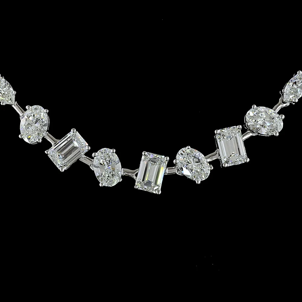 14K White Gold 16" Station Line Tennis Necklace with Mixed Shape Lab Diamonds (Emerald, Brilliant, Marquise) - 9.90 Carats Total Diamond Weight - Covaloro Fine Jewelry - Image 2