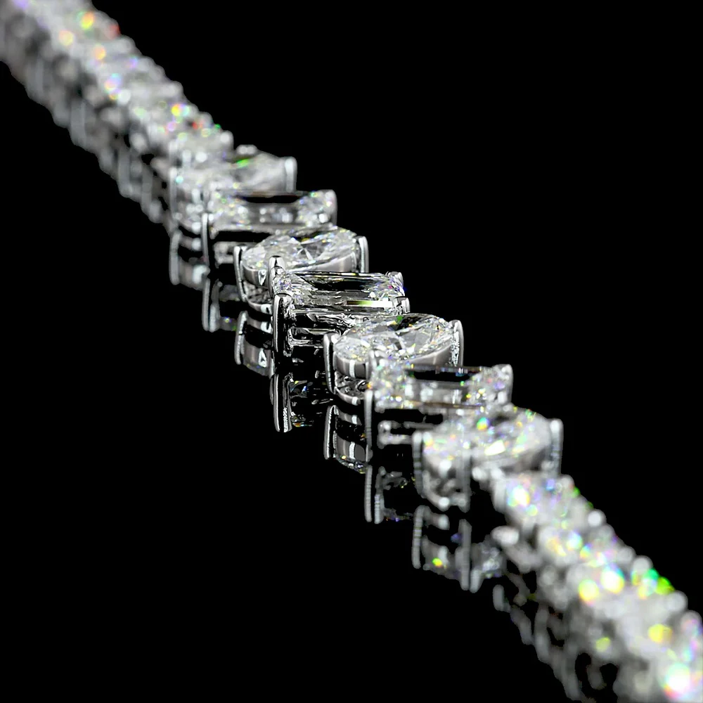 14K White Gold 16" Station Line Tennis Necklace with Mixed Shape Lab Diamonds (Emerald, Brilliant, Marquise) - 9.90 Carats Total Diamond Weight - Covaloro Fine Jewelry - Image 3