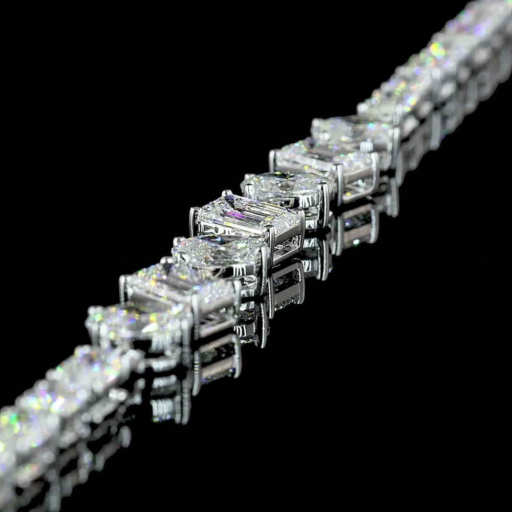 14K White Gold 16" Station Line Tennis Necklace with Mixed Shape Lab Diamonds (Emerald, Brilliant, Marquise) - 9.90 Carats Total Diamond Weight - Covaloro Fine Jewelry - Image 4