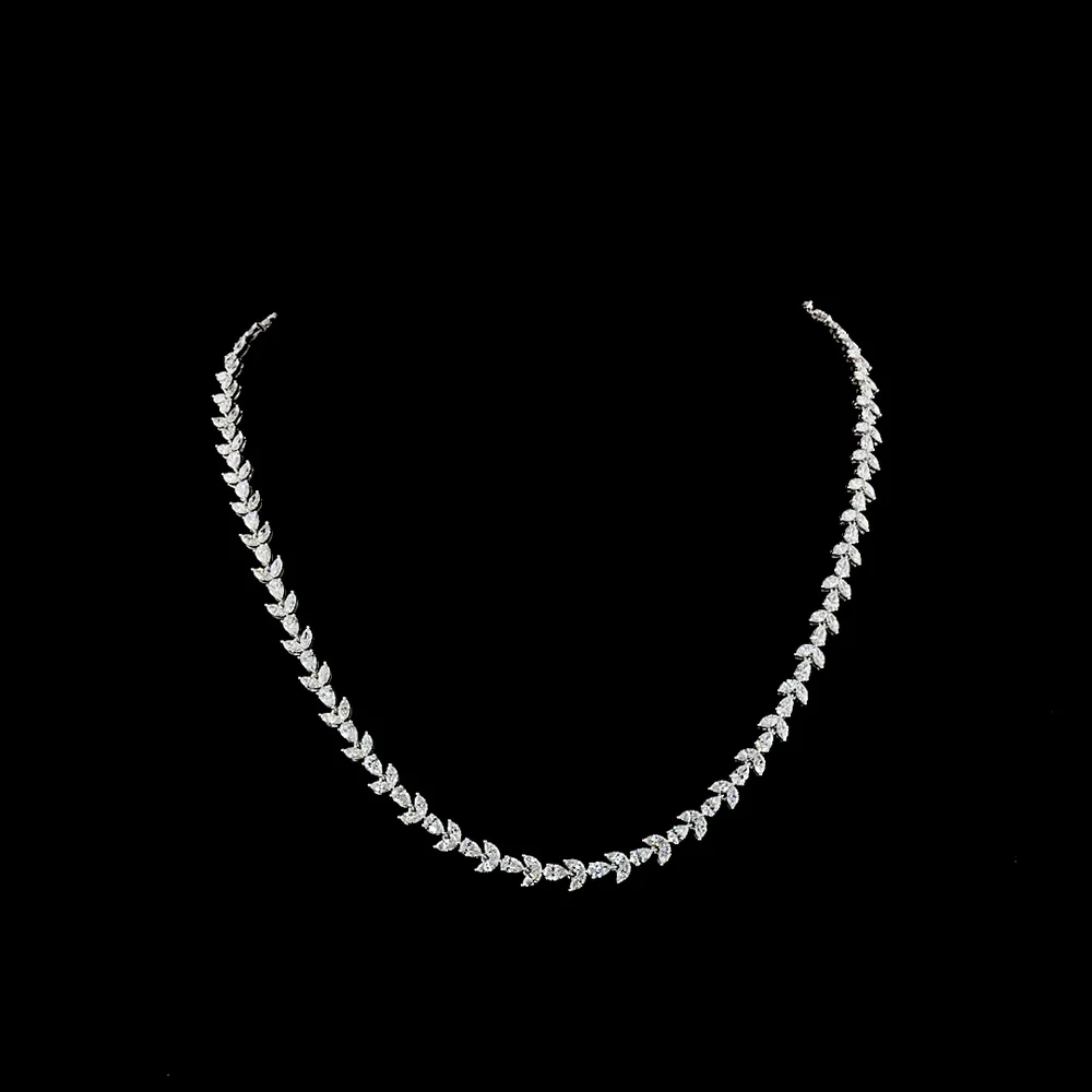 14K White Gold 16" Station Tennis Necklace with Alternating Marquise and Pear Lab Diamonds - 11.65 Carat Total Weight, E-F VS1 - Covaloro Fine Jewelry