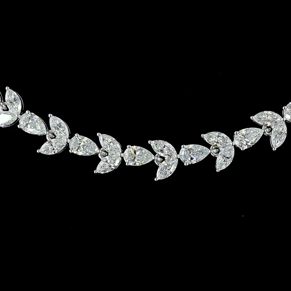 14K White Gold 16" Station Tennis Necklace with Alternating Marquise and Pear Lab Diamonds - 11.65 Carat Total Weight, E-F VS1 - Covaloro Fine Jewelry - Image 2