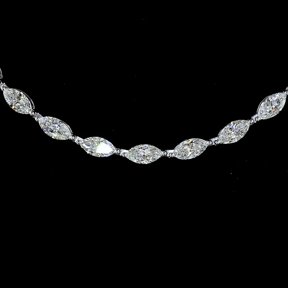 14K White Gold 16" Tennis Necklace with East-West Set Marquise Cut Lab Diamonds - 10.35 Carat Total Weight, E-F VS1 Clarity - Covaloro Fine Jewelry - Image 2