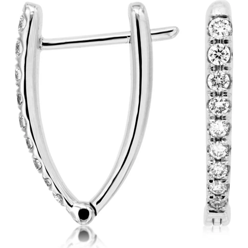 14K White Gold 16mm Diamond Hoop Earrings - 0.20 Carats Total Diamond Weight - Royal Jewelry