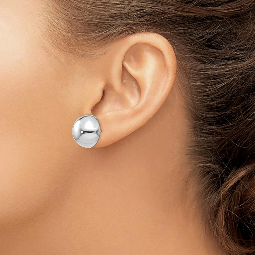 14K White Gold 16mm Polished Half Ball Button Post Earrings - Elegant and Lightweight Design by Oro Pregiato - Image 3