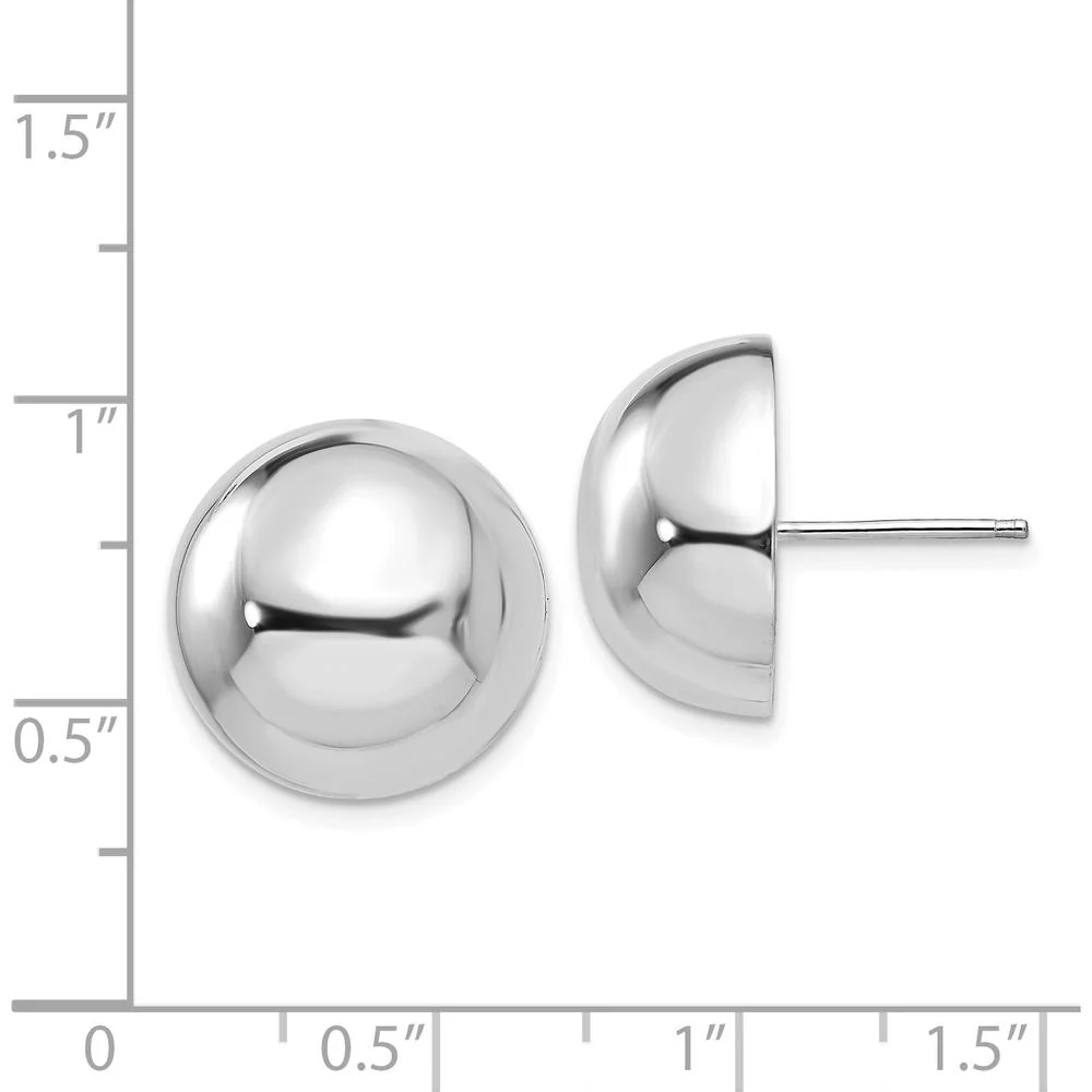 14K White Gold 16mm Polished Half Ball Button Post Earrings - Elegant and Lightweight Design by Oro Pregiato - Image 4