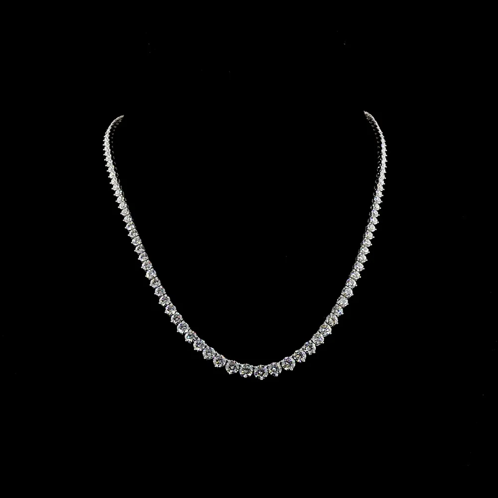 14K White Gold 17.15 Carats Graduated Riviera Necklace with Prong Set Round Lab Diamonds - E-F VS Clarity - Covaloro Fine Jewelry