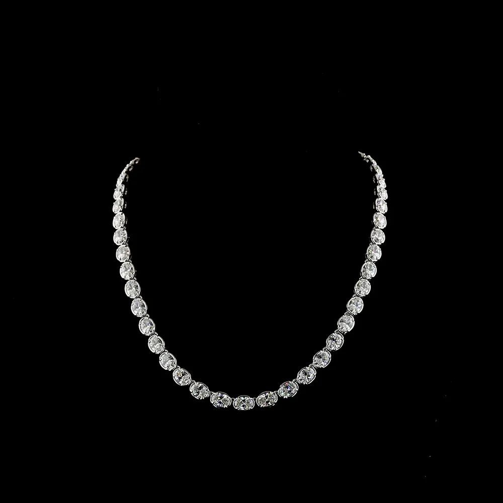 14K White Gold 17.5" East-West Oval Cut Lab Diamond Tennis Necklace with Bezel-Prong Setting - 34.88 Carat Total Weight - Covaloro Fine Jewelry