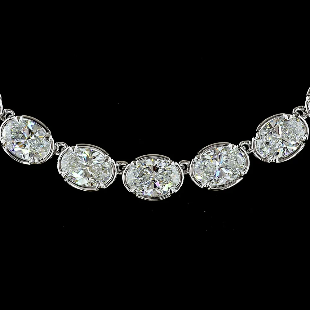 14K White Gold 17.5" East-West Oval Cut Lab Diamond Tennis Necklace with Bezel-Prong Setting - 34.88 Carat Total Weight - Covaloro Fine Jewelry - Image 2