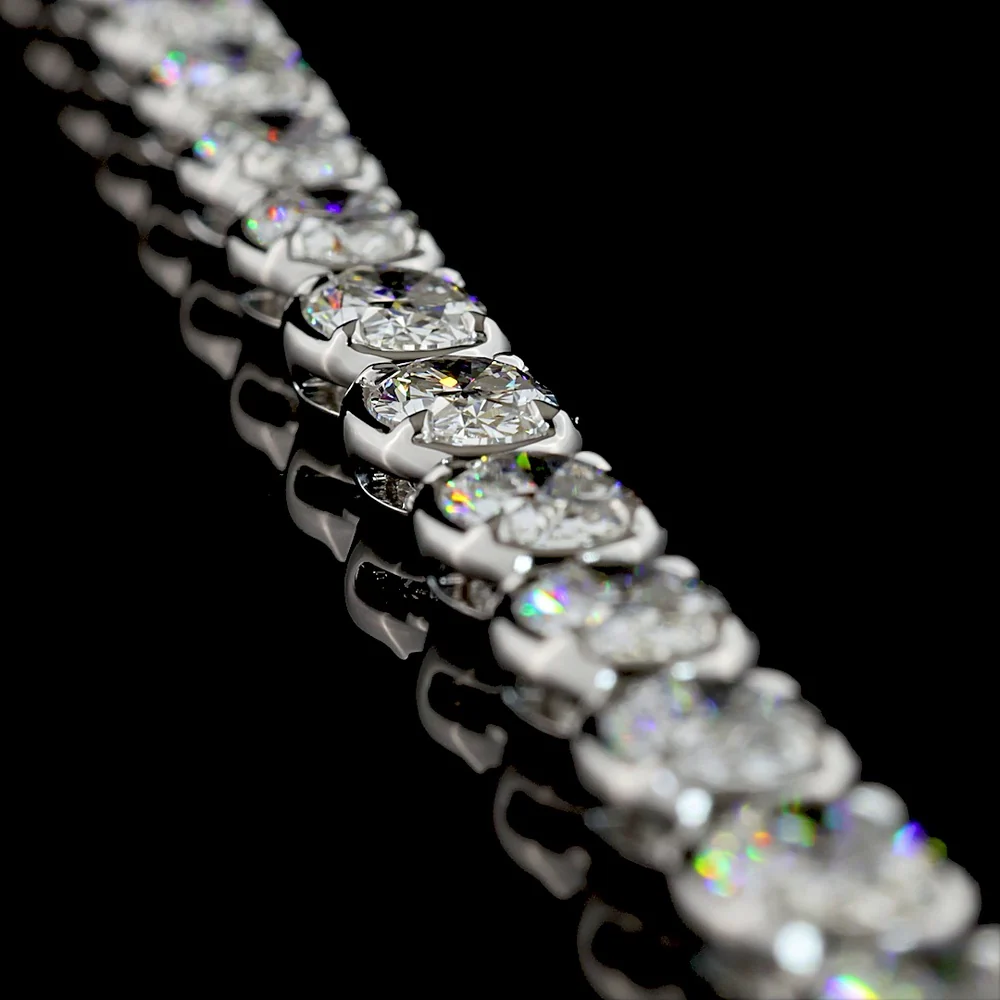 14K White Gold 17.5" East-West Oval Cut Lab Diamond Tennis Necklace with Bezel-Prong Setting - 34.88 Carat Total Weight - Covaloro Fine Jewelry - Image 3