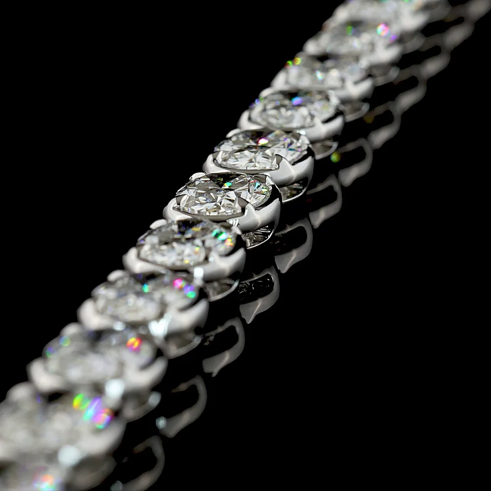 14K White Gold 17.5" East-West Oval Cut Lab Diamond Tennis Necklace with Bezel-Prong Setting - 34.88 Carat Total Weight - Covaloro Fine Jewelry - Image 4