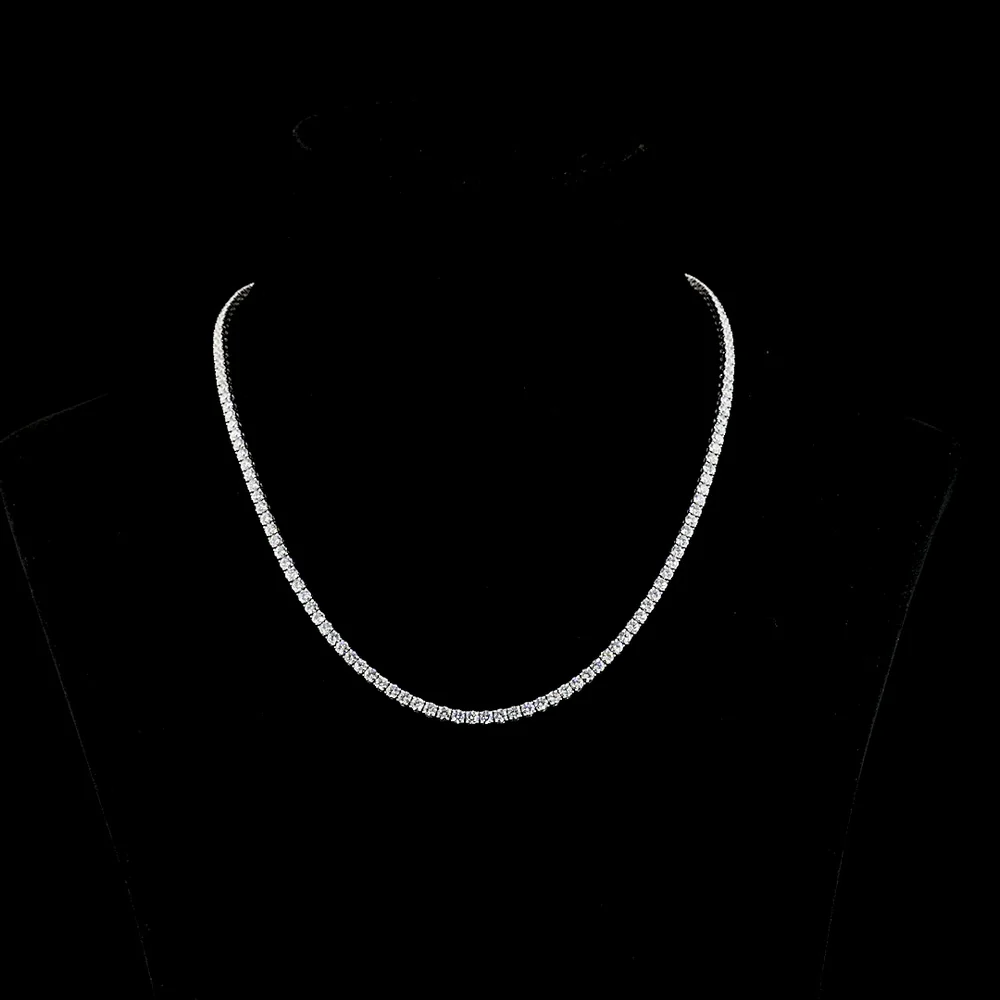 14K White Gold 17.5-Inch Tennis Necklace with 145 Prong-Set Round Lab Diamonds - 11.24 Total Carat Weight, E-F Color VS Clarity - Covaloro Fine Jewelry