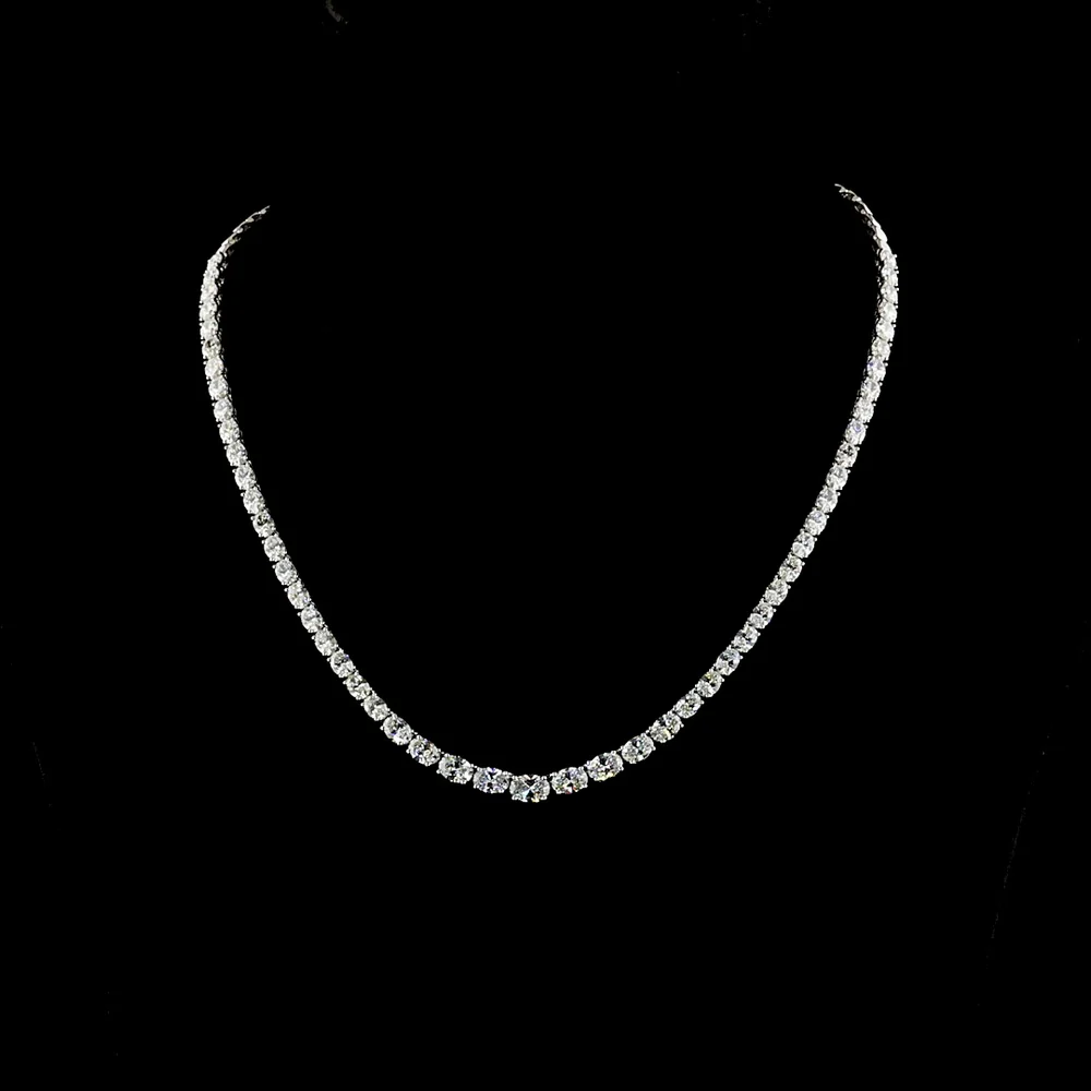 14K White Gold 17.5" Riviera Necklace with Oval Cut Lab Diamonds - 12.8 Carat Total Weight, E-F Color VS1 Clarity, Prong Set - Covaloro Fine Jewelry