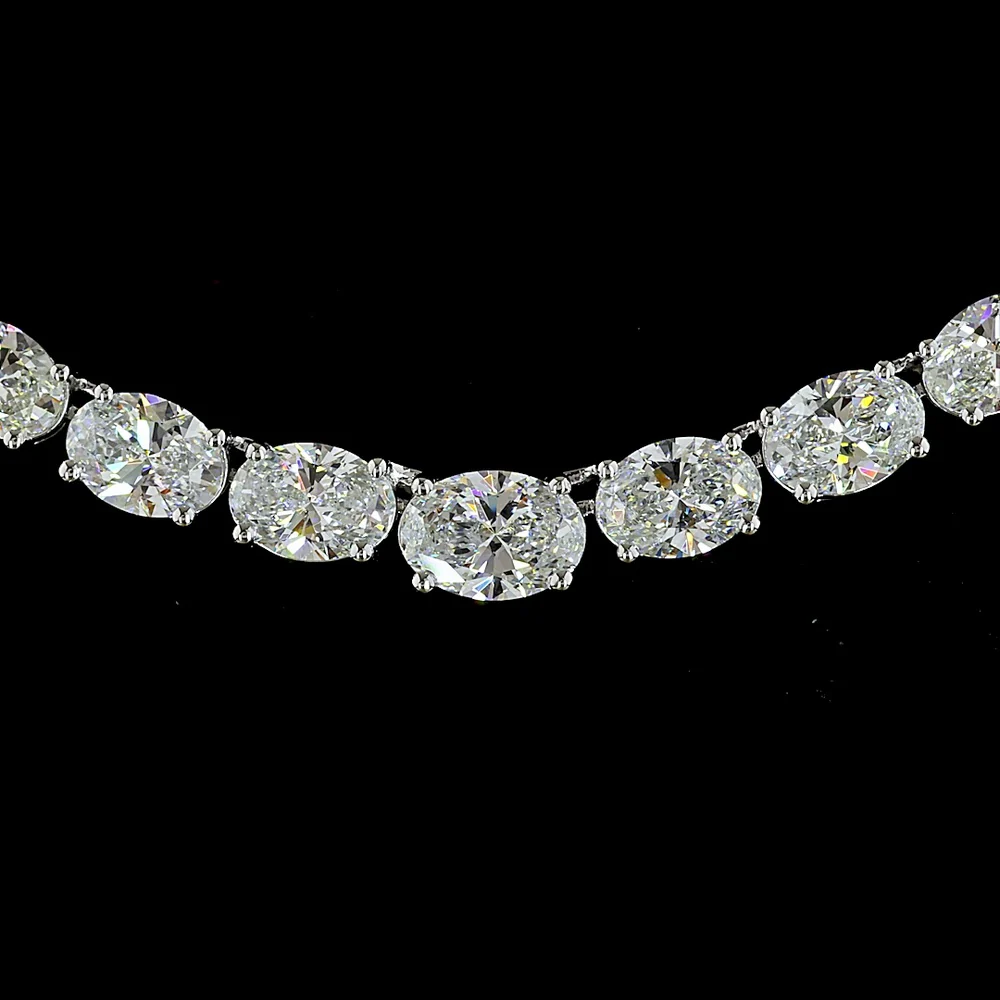 14K White Gold 17.5" Riviera Necklace with Oval Cut Lab Diamonds - 12.8 Carat Total Weight, E-F Color VS1 Clarity, Prong Set - Covaloro Fine Jewelry - Image 2