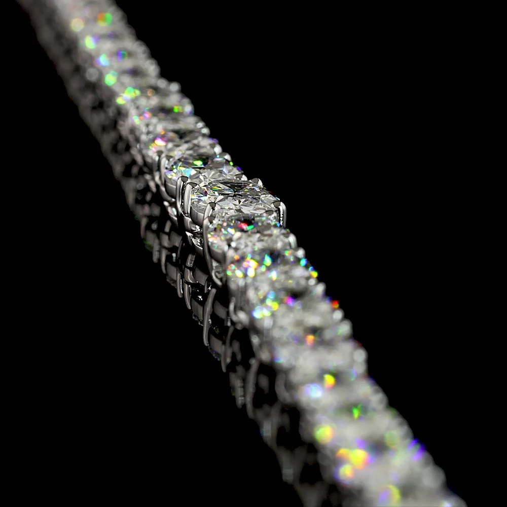 14K White Gold 17.5" Riviera Necklace with Oval Cut Lab Diamonds - 12.8 Carat Total Weight, E-F Color VS1 Clarity, Prong Set - Covaloro Fine Jewelry - Image 3