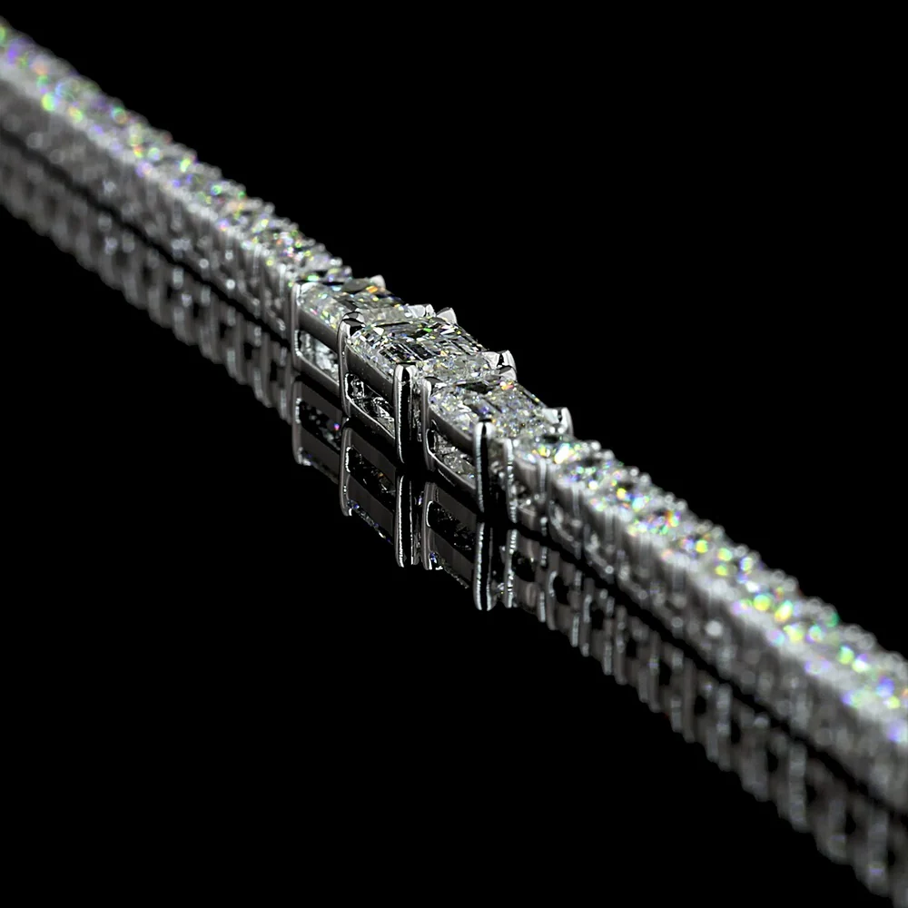 14K White Gold 17.5" Special Necklace with North-South Prong Set Emerald Cut Lab Diamond Center and Brilliant Accent Stones - 7.30 Carats Total Diamond Weight - Covaloro Fine Jewelry - Image 3